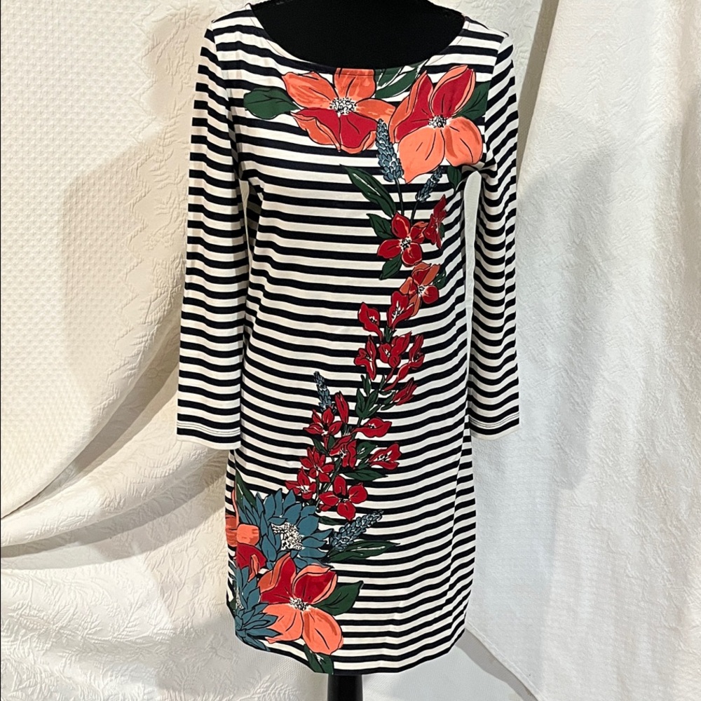 Tory Burch Striped‎ Cascading Floral Cotton dress, size small